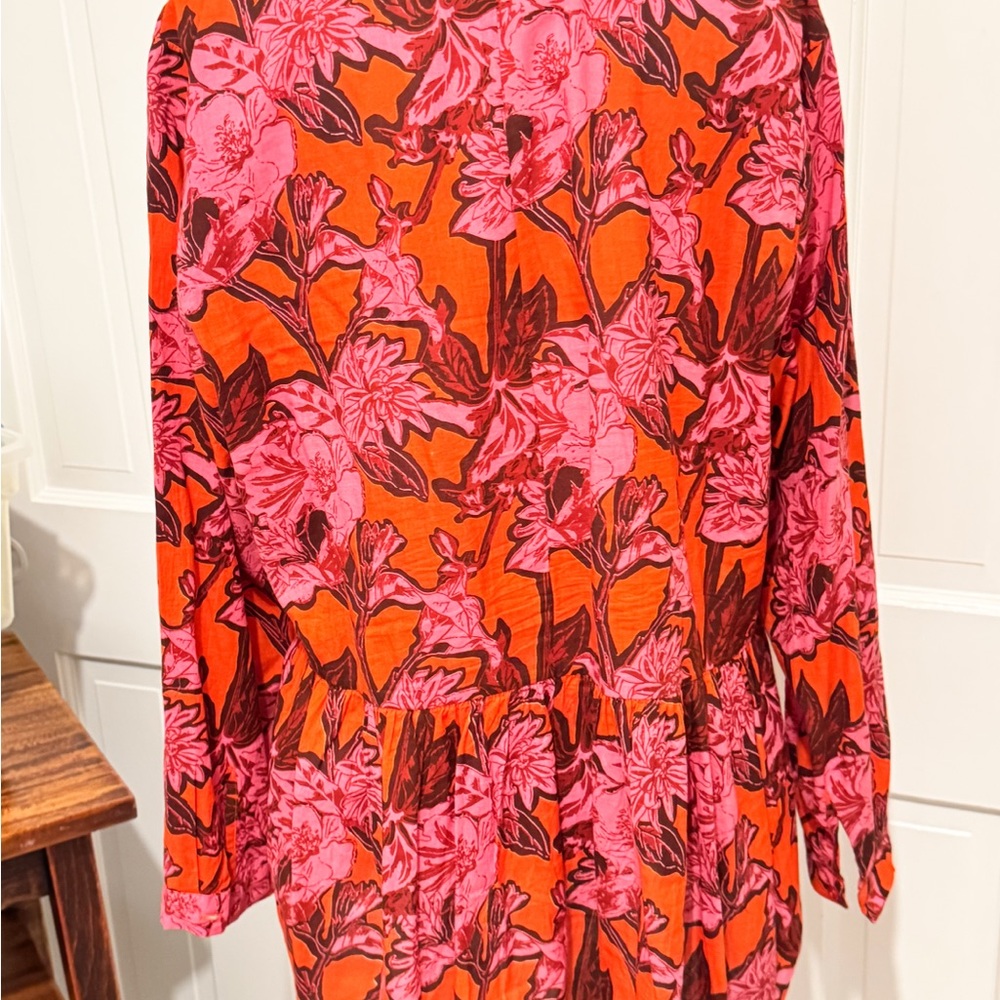 Tuckernuck Ro’s Garden Boho Tunic Blouse Floral Red Sz Large - Picture 4 of 8